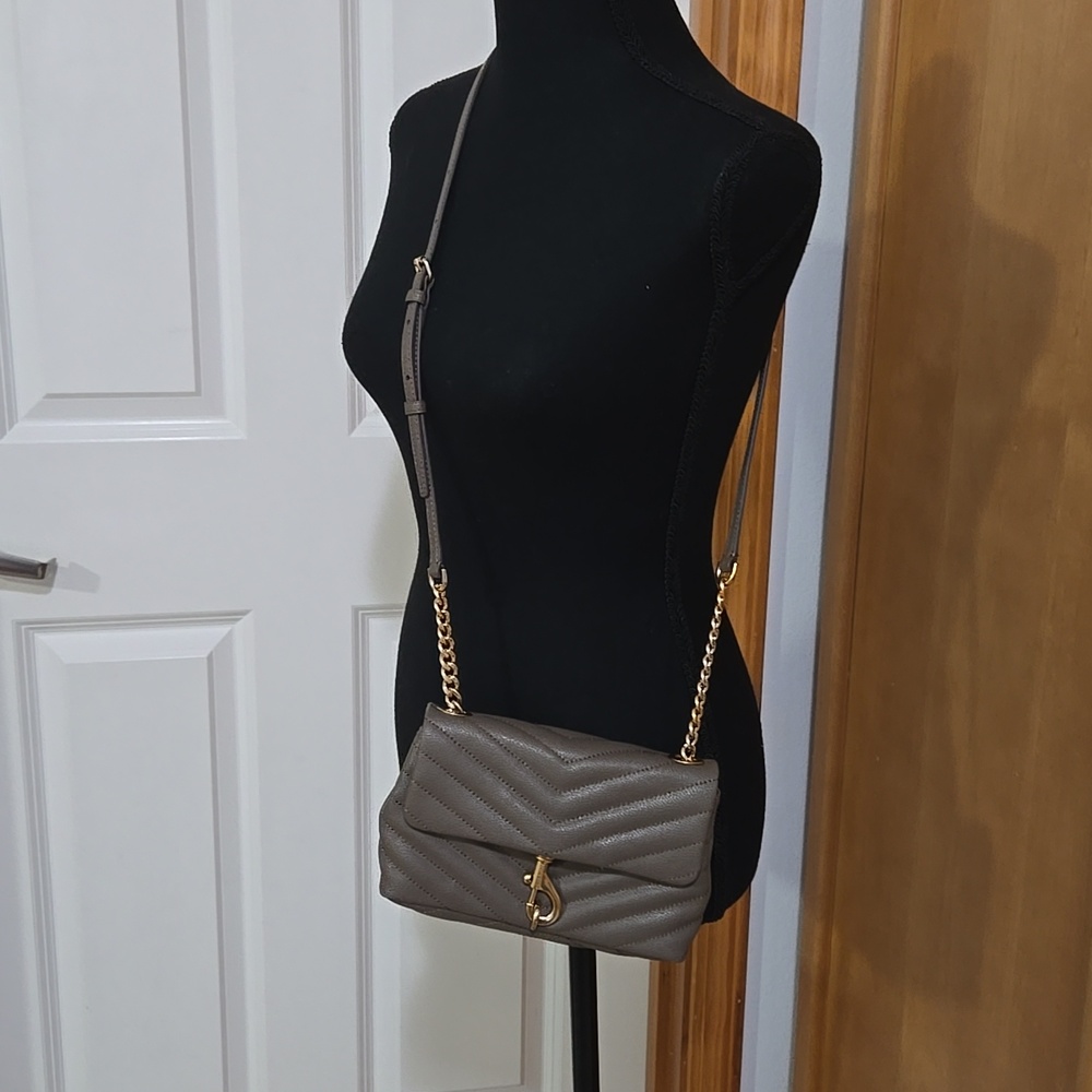 Rebecca Minkoff Quilted Chevron Crossbody Bag in Taupe with Gold Hardware